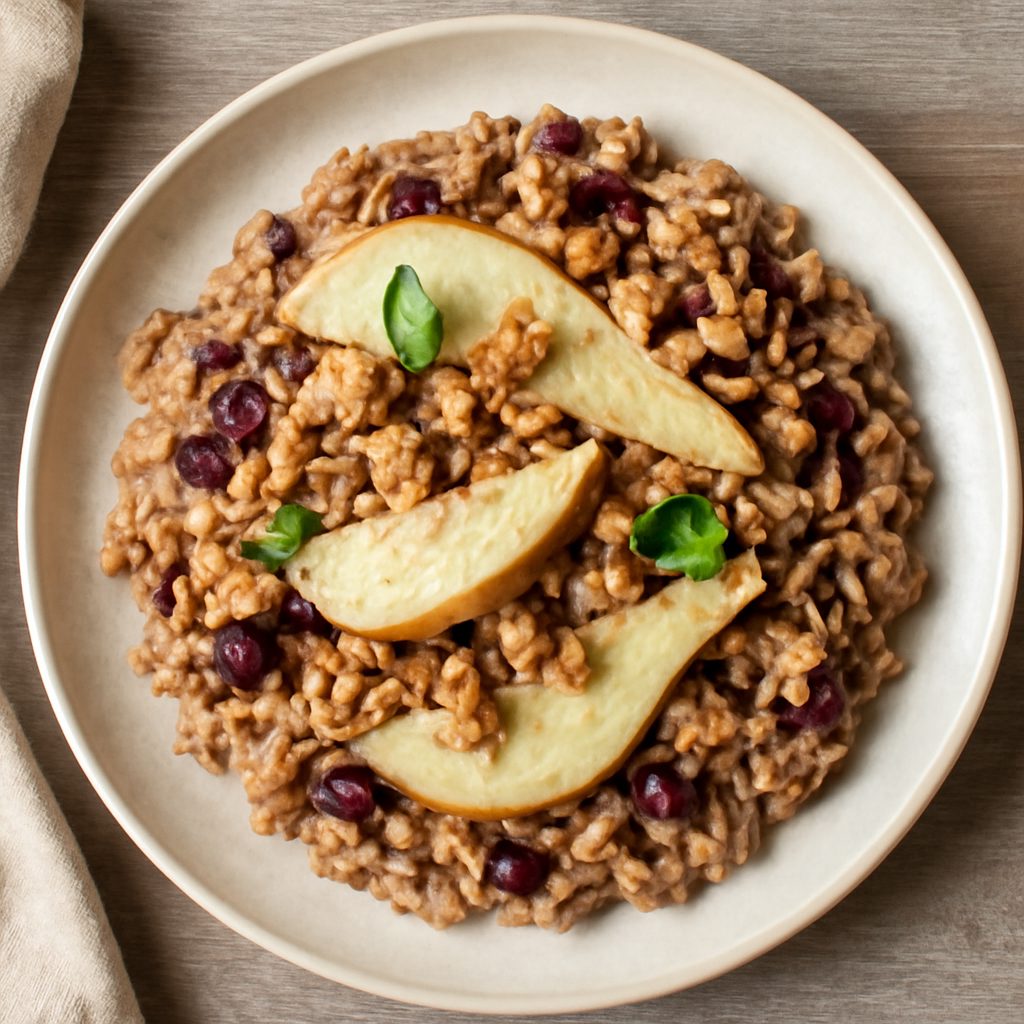 Risotto integrale al radicchio, pere e noci