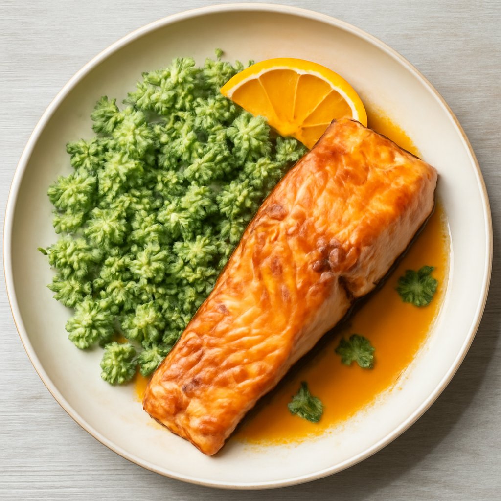Salmone all'arancia con cous cous di broccoli