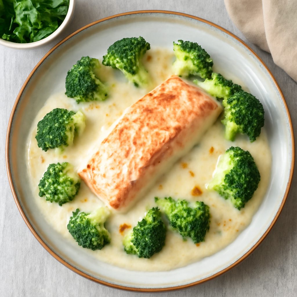 Salmone e broccoli con besciamella al formaggio