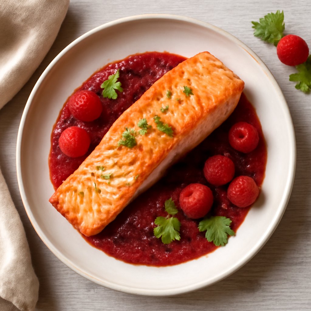 Salmone in salsa di lamponi