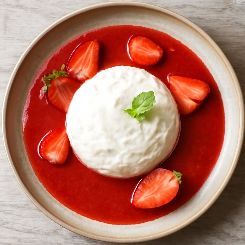 Salsa alle fragole con mousse di crescenza