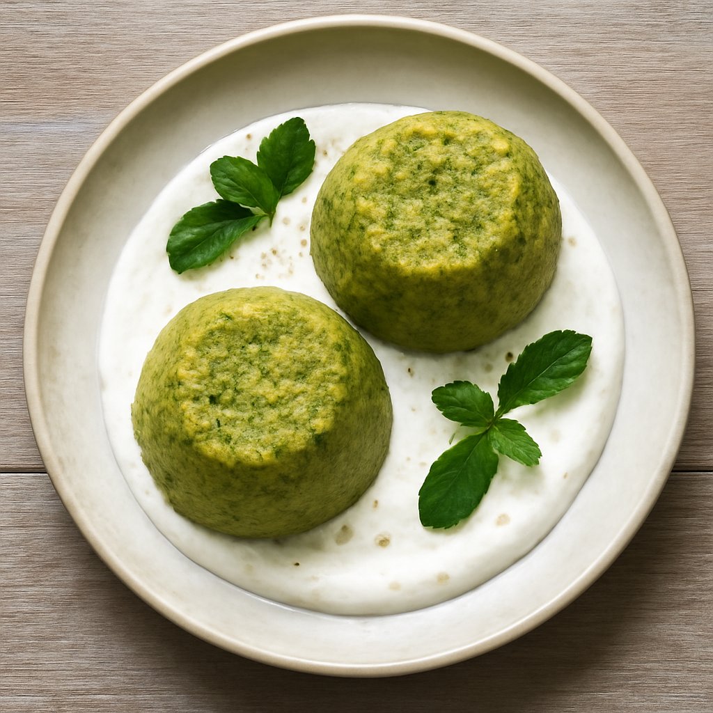 Sformatini di bucce di piselli con crema allo yogurt e menta