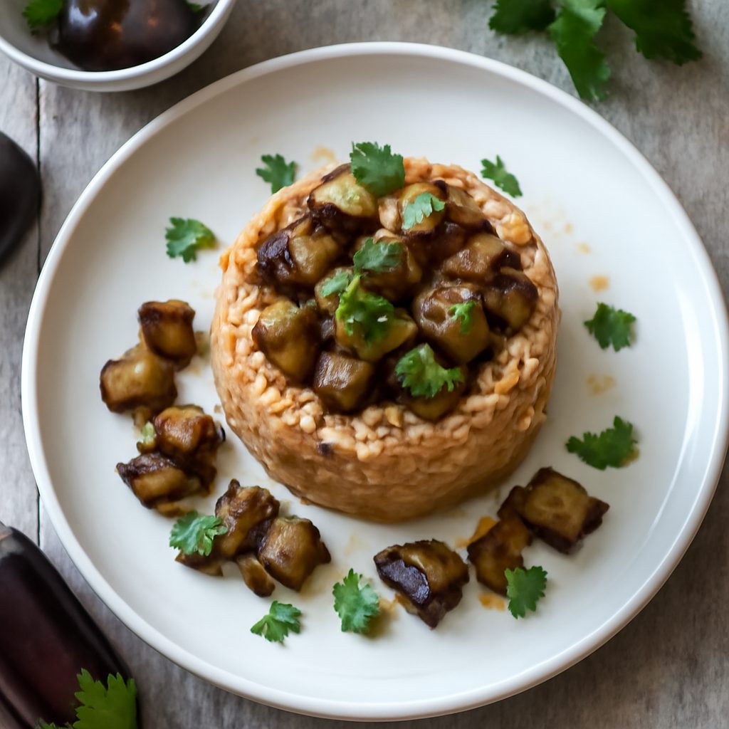 Sformatini di orzo con melanzane saltate