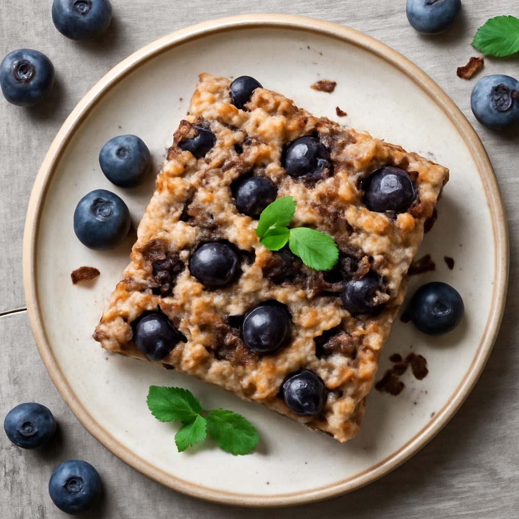 Sformato di avena con cioccolato e mirtilli