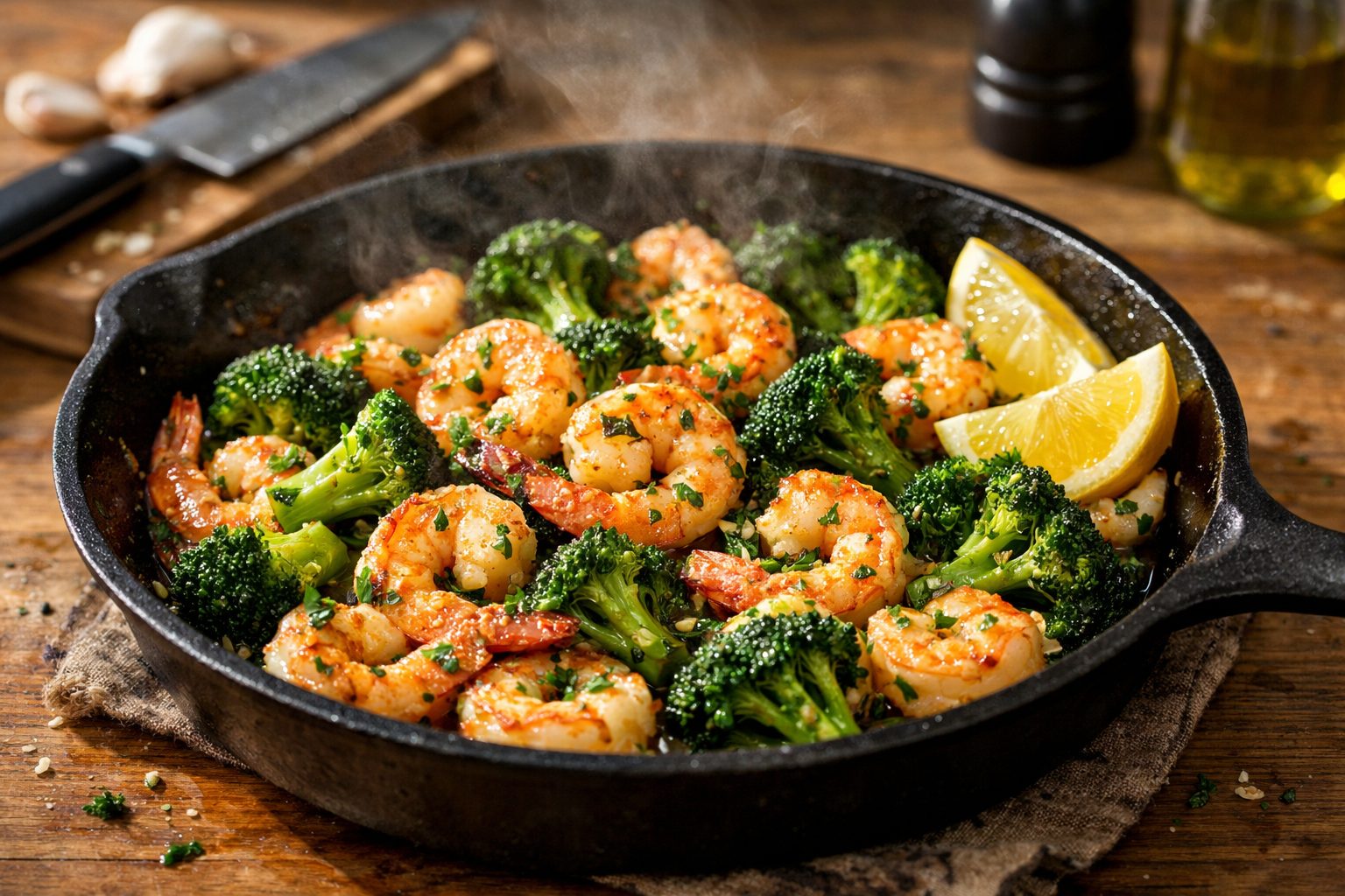Gamberi al Burro e Aglio in Padella con Broccoli — Cena Veloce e Saporita