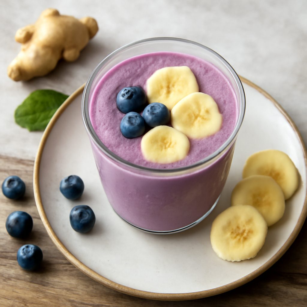 Smoothie banana, mirtilli e zenzero