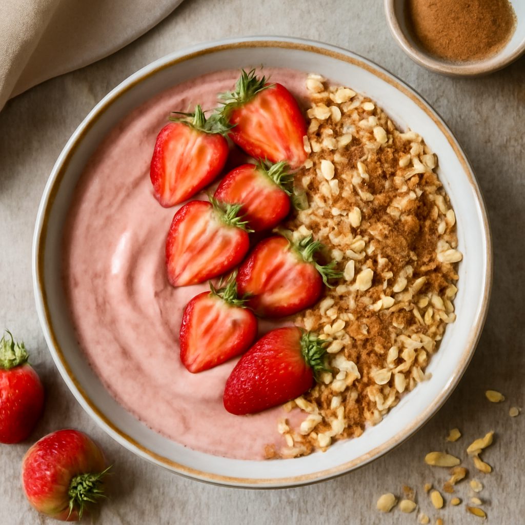 Smoothie muesli, fragole e cannella