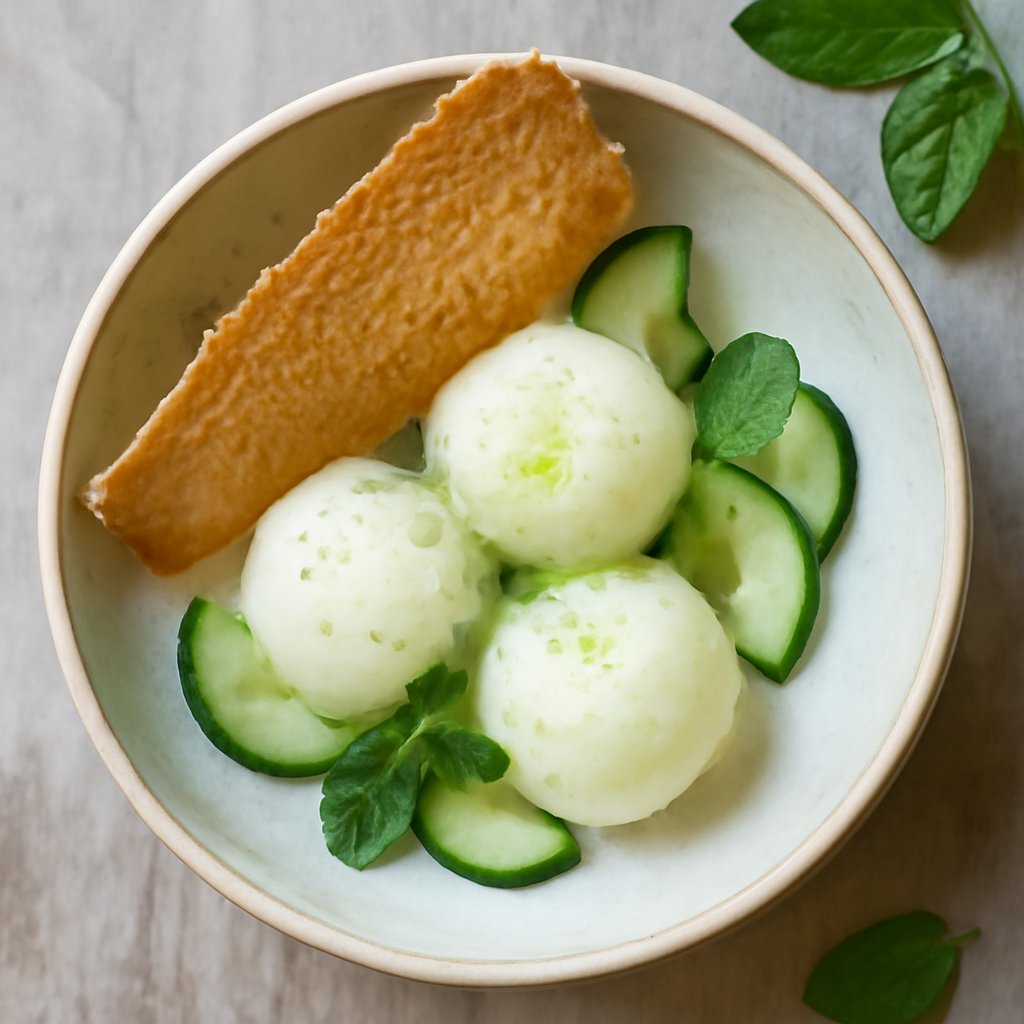 Sorbetto al Gin tonic e cetriolo con tuile alla menta