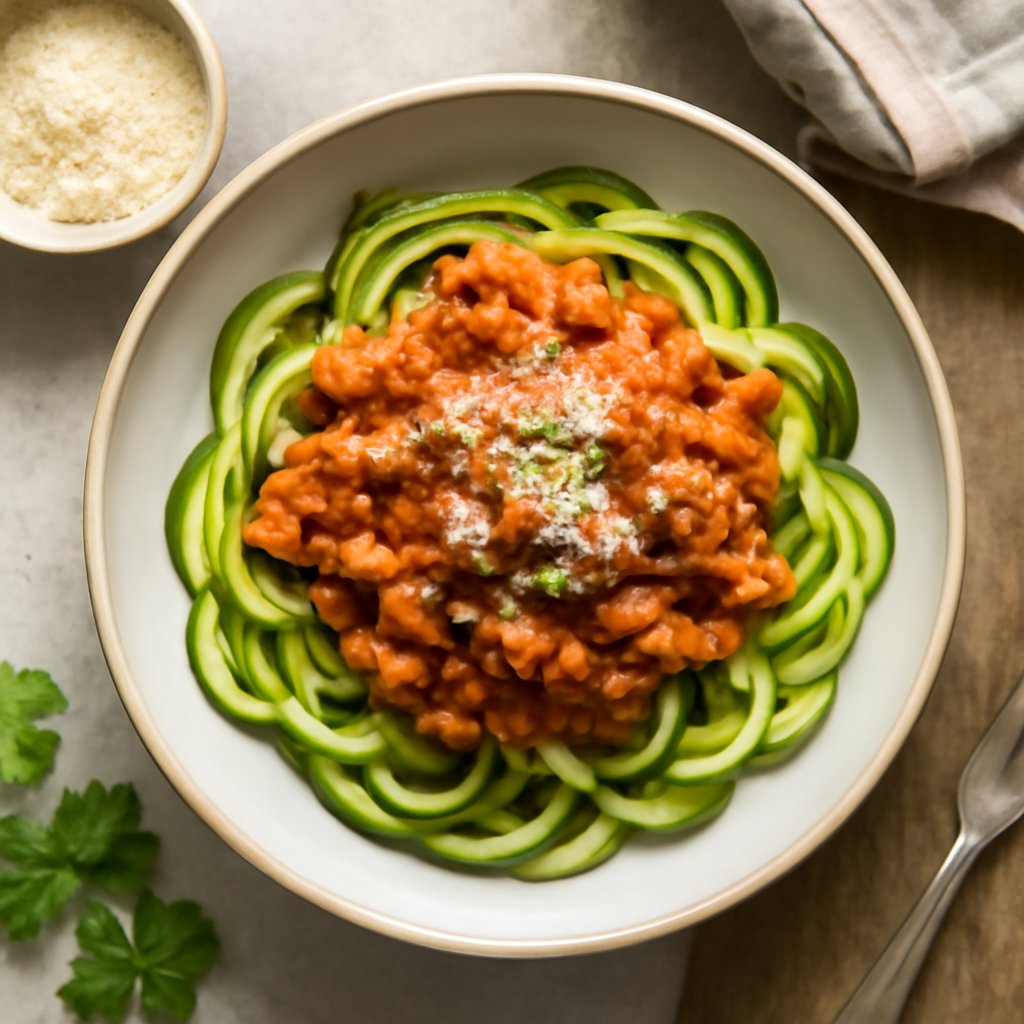 Spaghetti di zucchine con ragù di tacchino