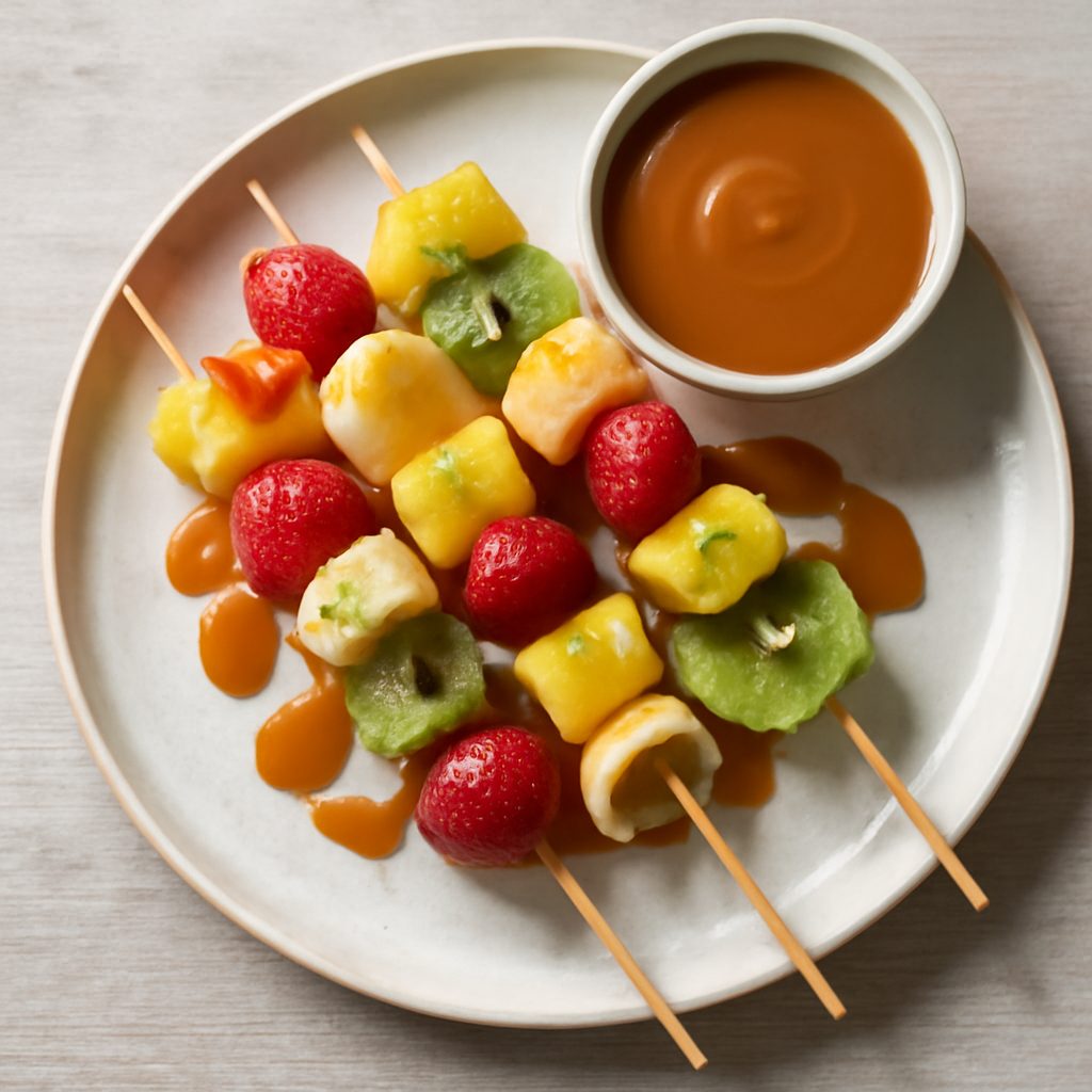 Spiedini di frutta con salsa mou