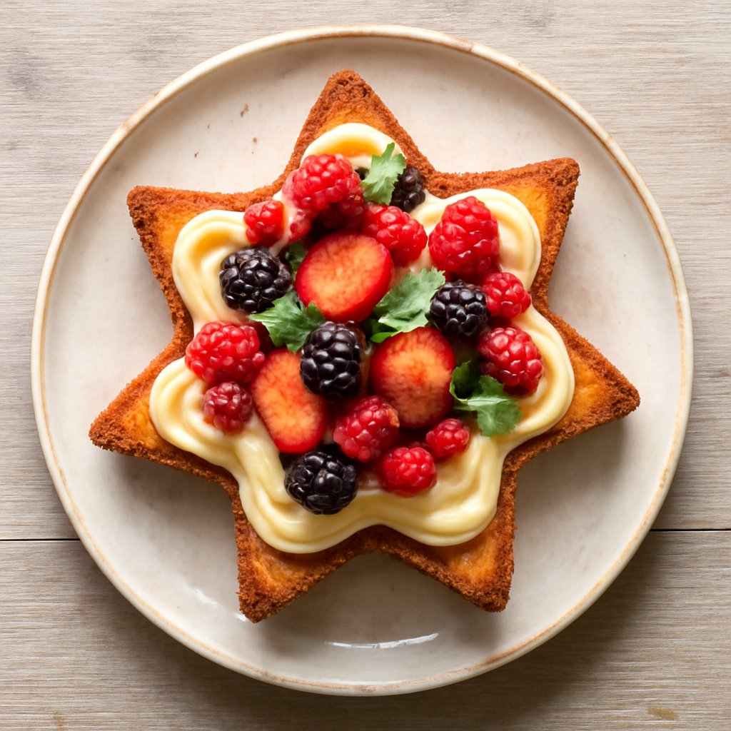 Stella di pandoro tostato con crema diplomatica e frutti rossi