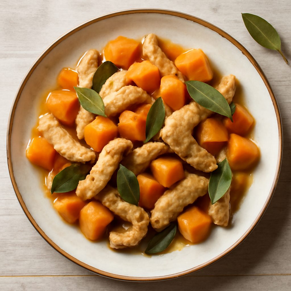Straccetti di tacchino alla birra con zucca e salvia