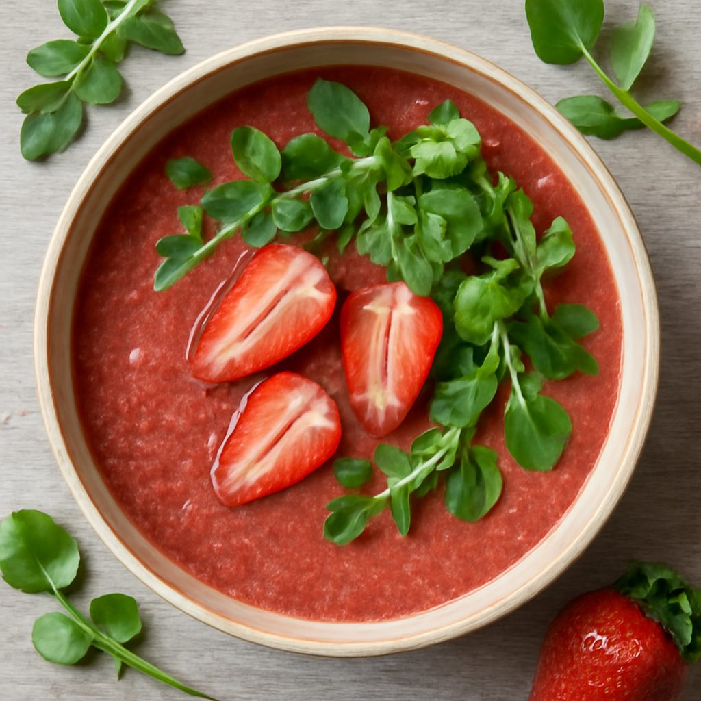 Succo alle fragole, rucola e crescione