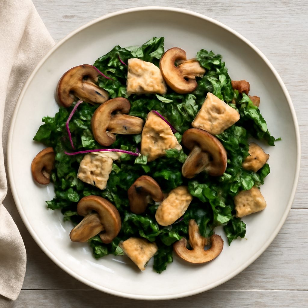 Tacchino con foglie di bietola e funghi