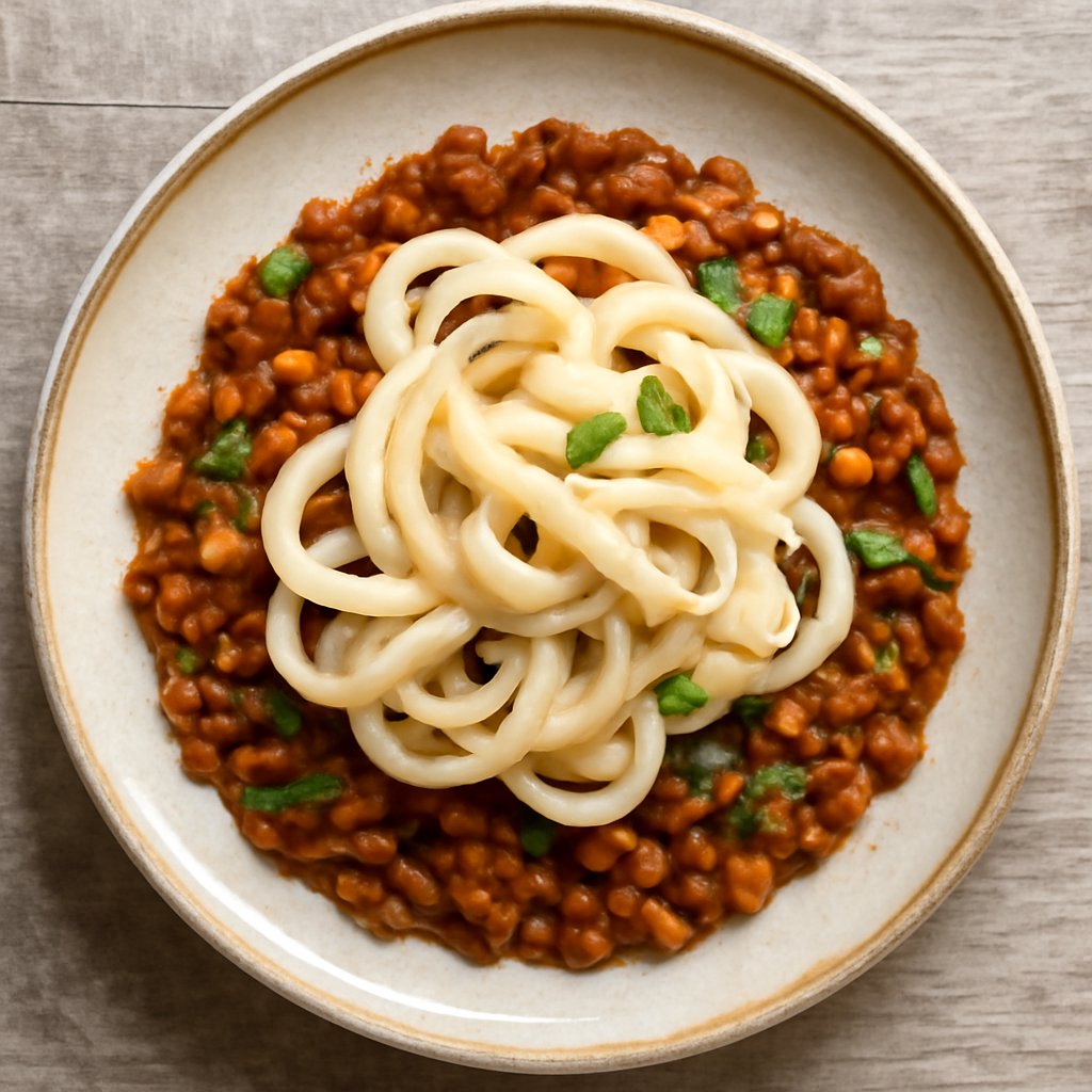 Tagliatelle di seppie sottovuoto con ragù di lenticchie