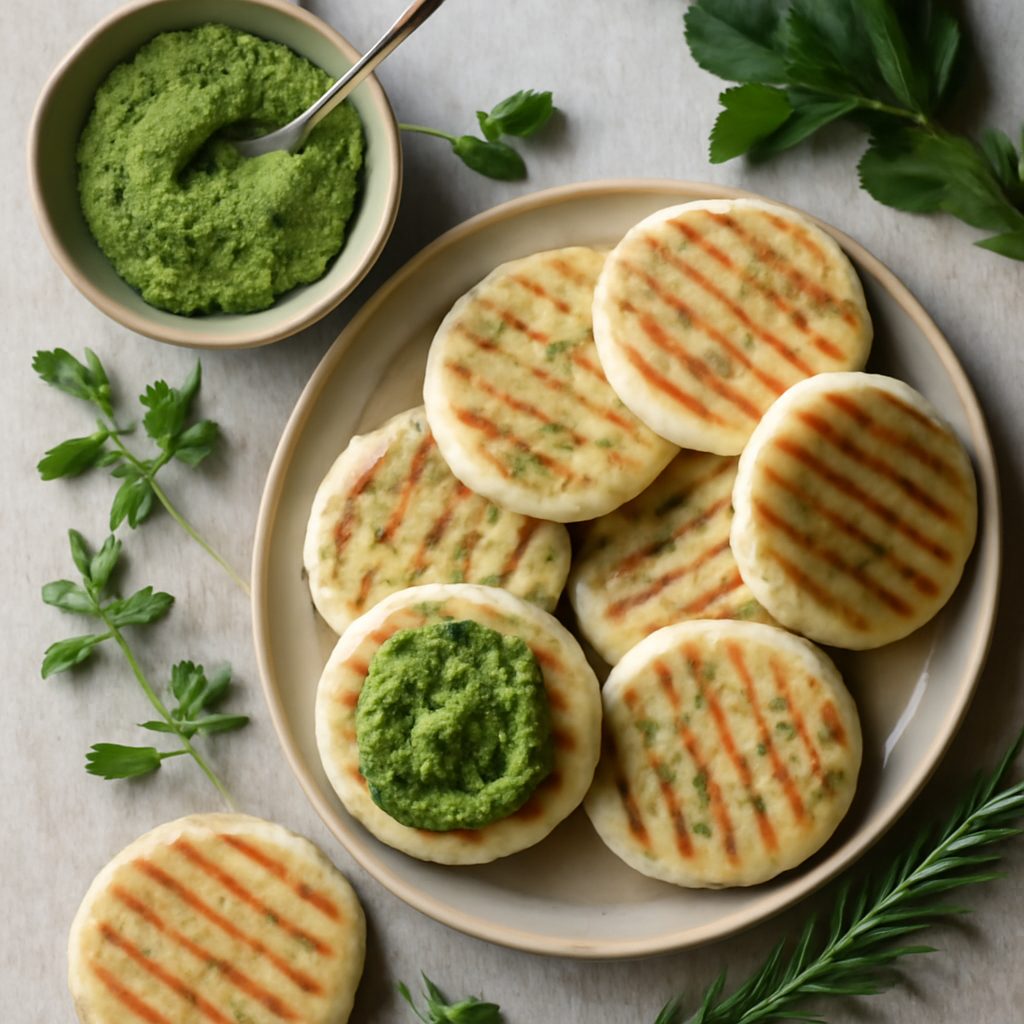 Tigelle alle erbe aromatiche con pesto di fave