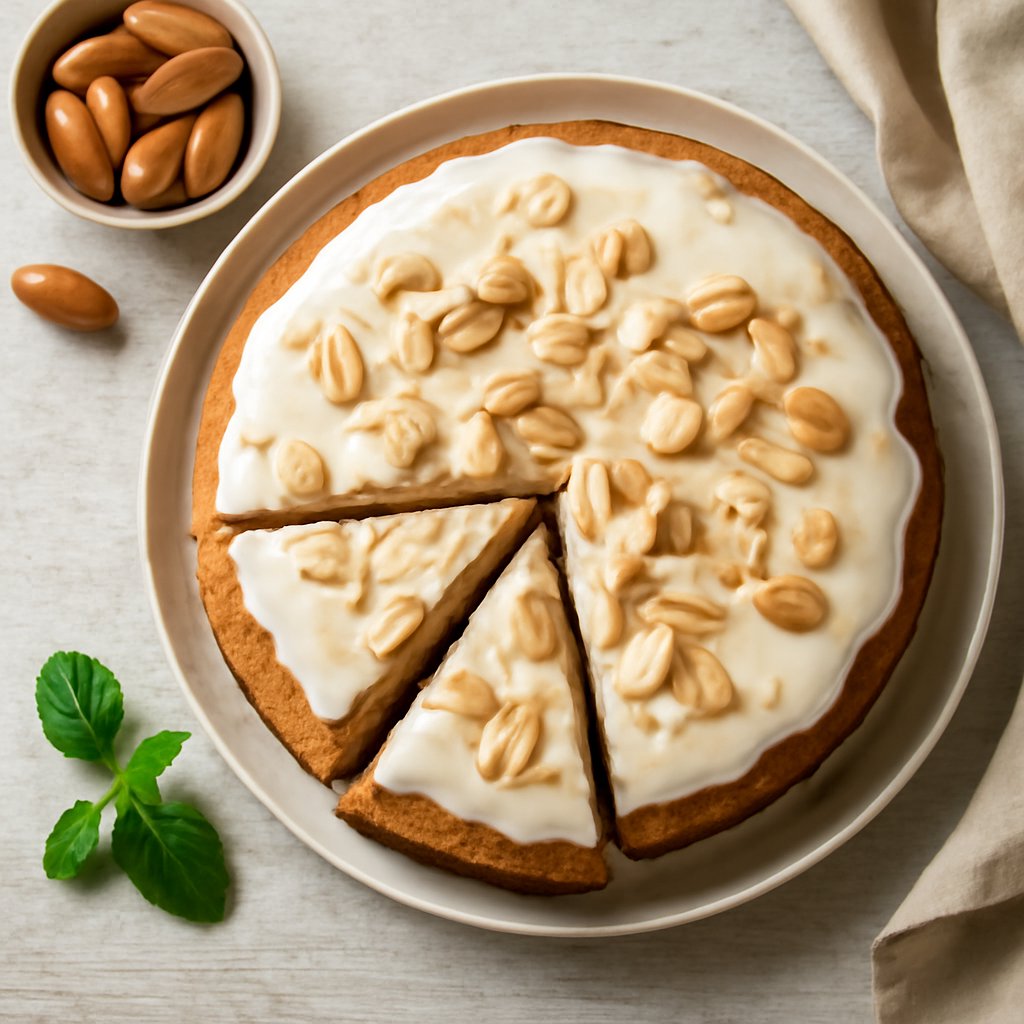 Torta alle mandorle glassata alla vaniglia