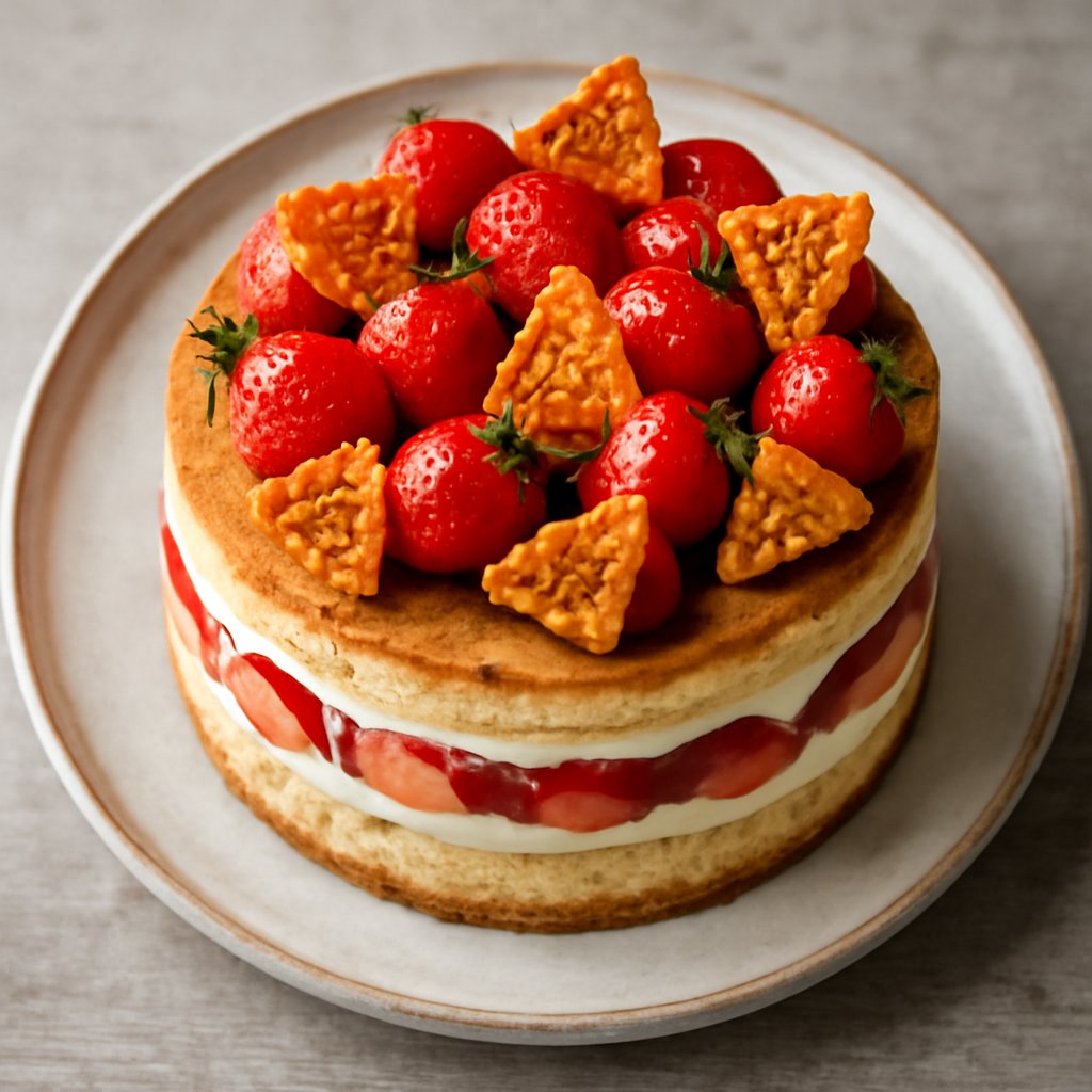 Torta multistrato alle fragole con croccante a nido d'ape