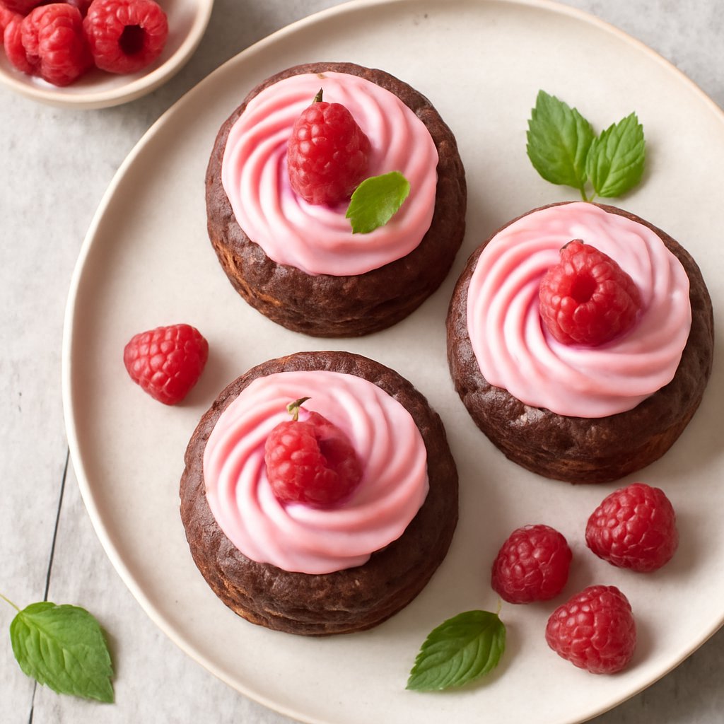 Tortini cioccolato e lamponi con glassa al burro