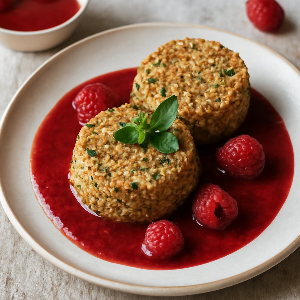 Tortini di quinoa con salsa ai lamponi