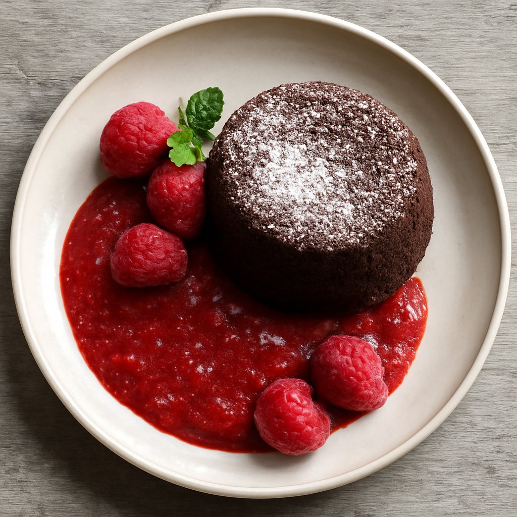 Tortino cioccolato con salsa ai lamponi