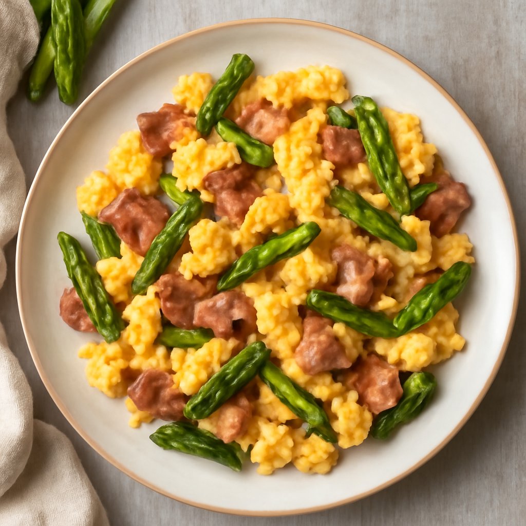 Uova strapazzate con asparagi e bacon