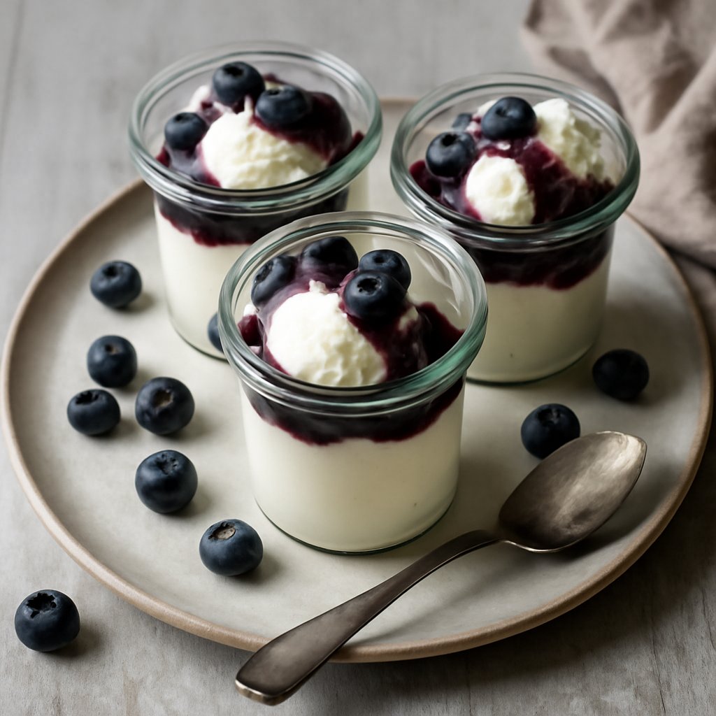 Vasetti di gelato alla panna cotta con mirtilli