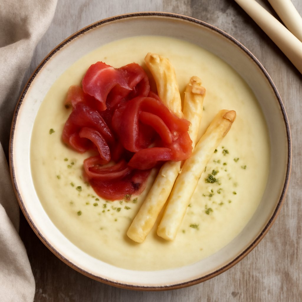 Vellutata di asparagi bianchi e prosciutto crudo (senza glutine)