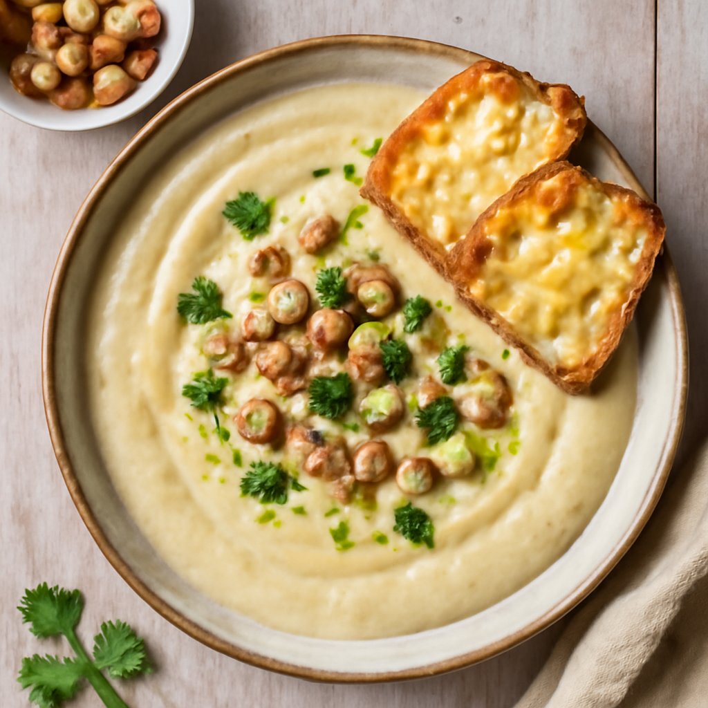 Vellutata di cavolfiore e nocciole con crostini all'Emmental