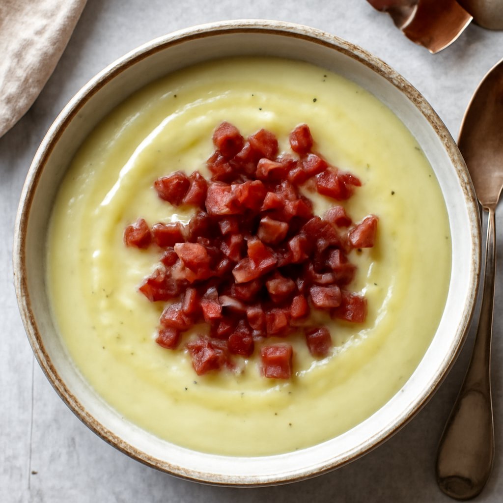 Vellutata di porri e patate con speck croccante