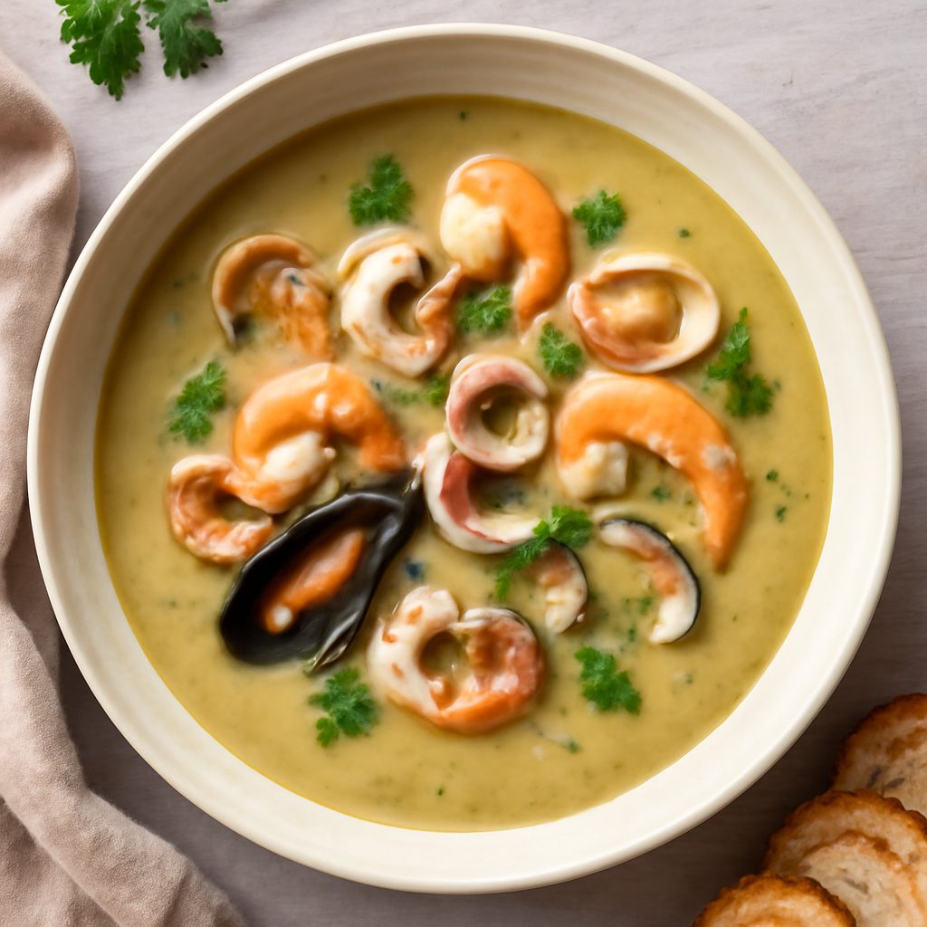 Vellutata di verdura e frutti di mare