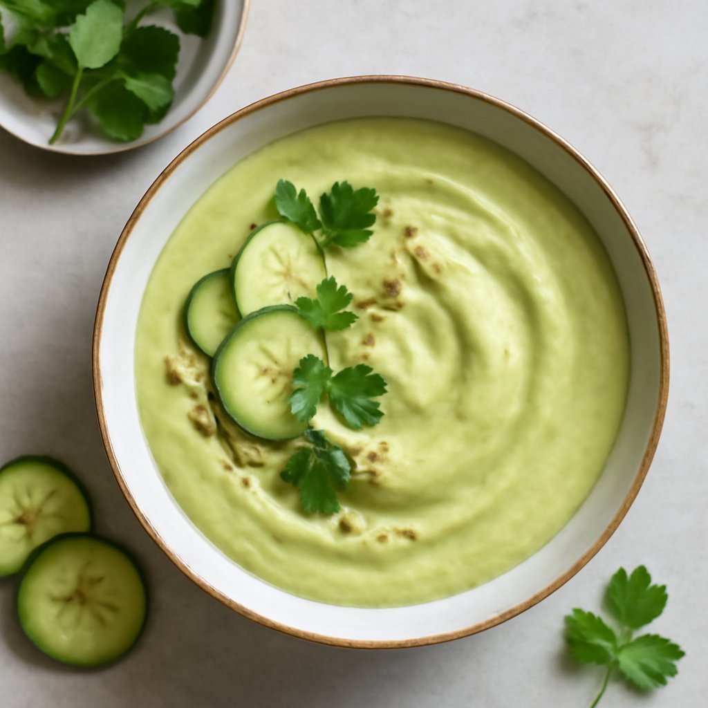 Vellutata fredda avocado, cetrioli e cumino