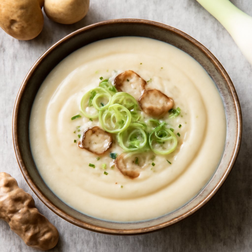 Vellutata fredda patate, topinambur e porri