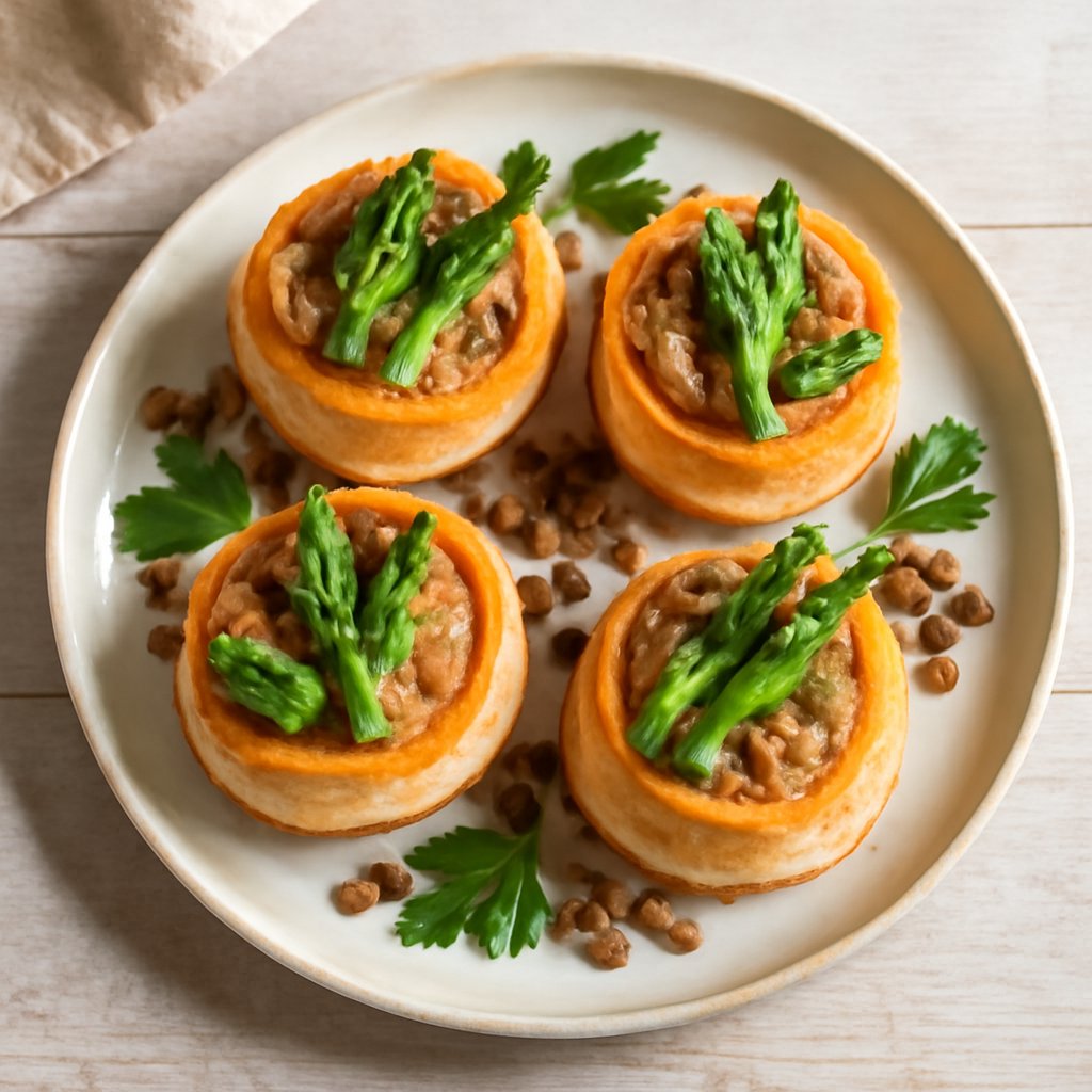 Vol-au-vent con crema di lenticchie e asparagi