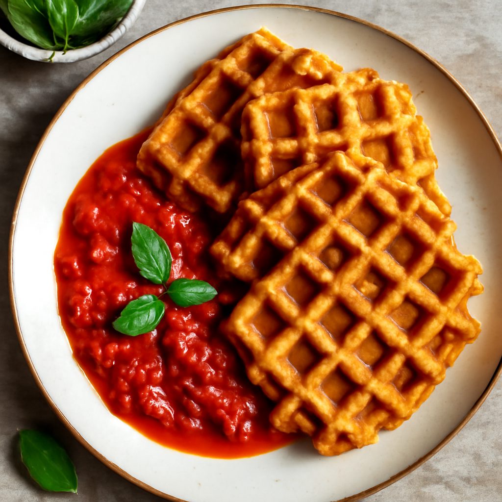 Waffles di patate dolci con salsa di pomodoro