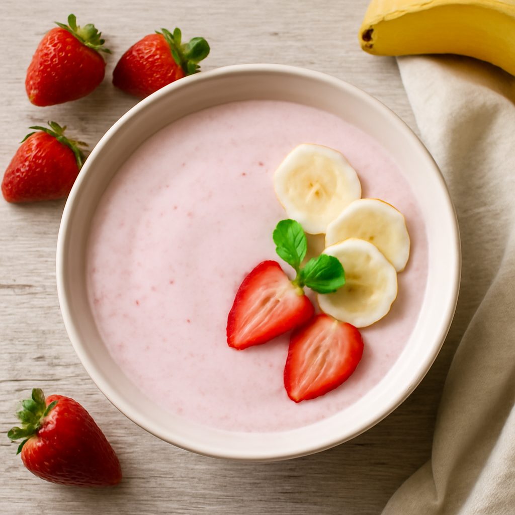 Yogurt liquido alla banana e fragole