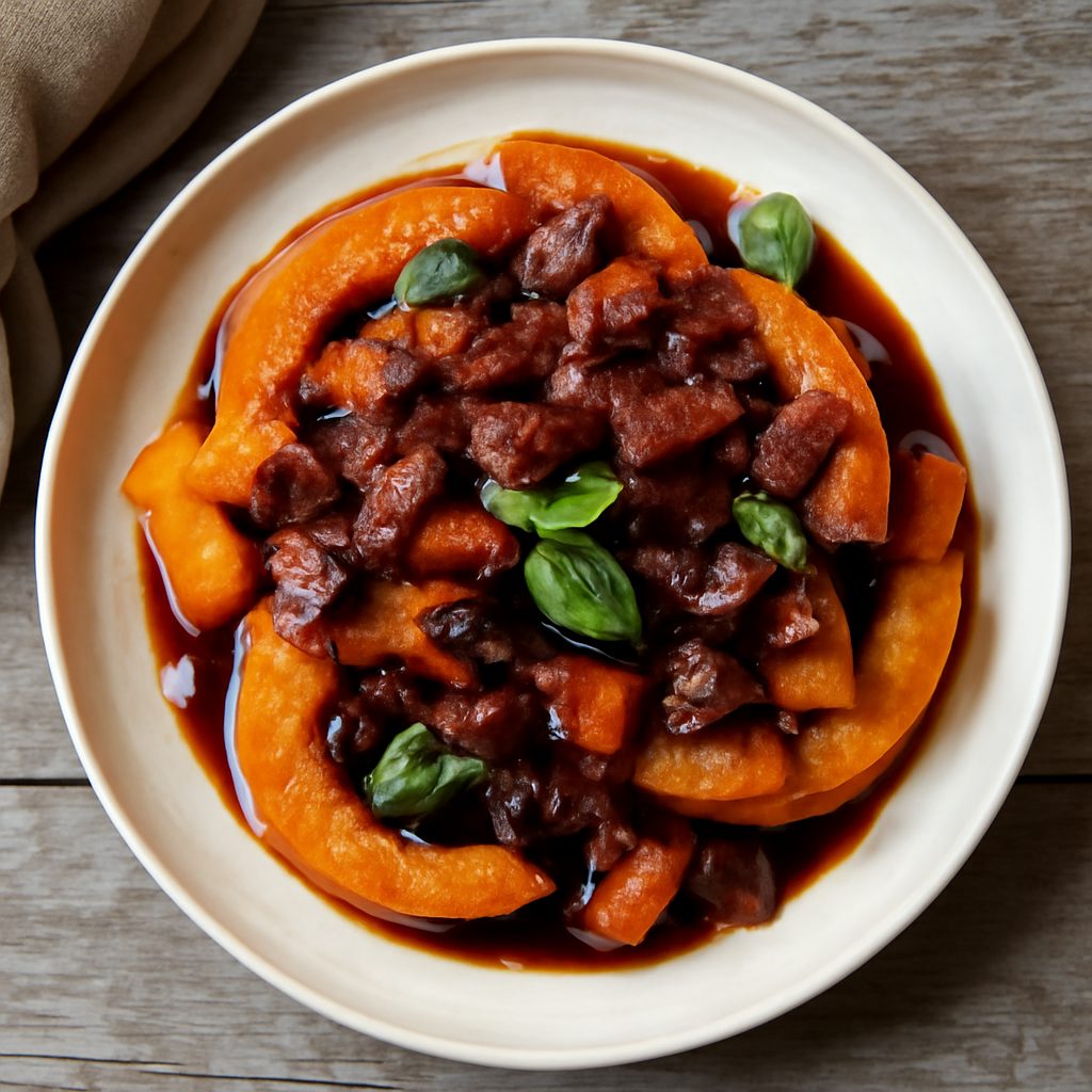 Zucca con condimento di guanciale al balsamico a Cottura Lenta