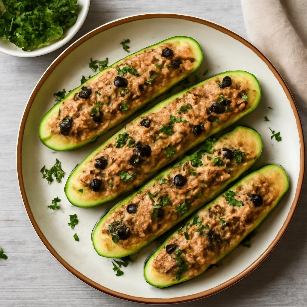 Zucchine ripiene tonno, olive e prezzemolo