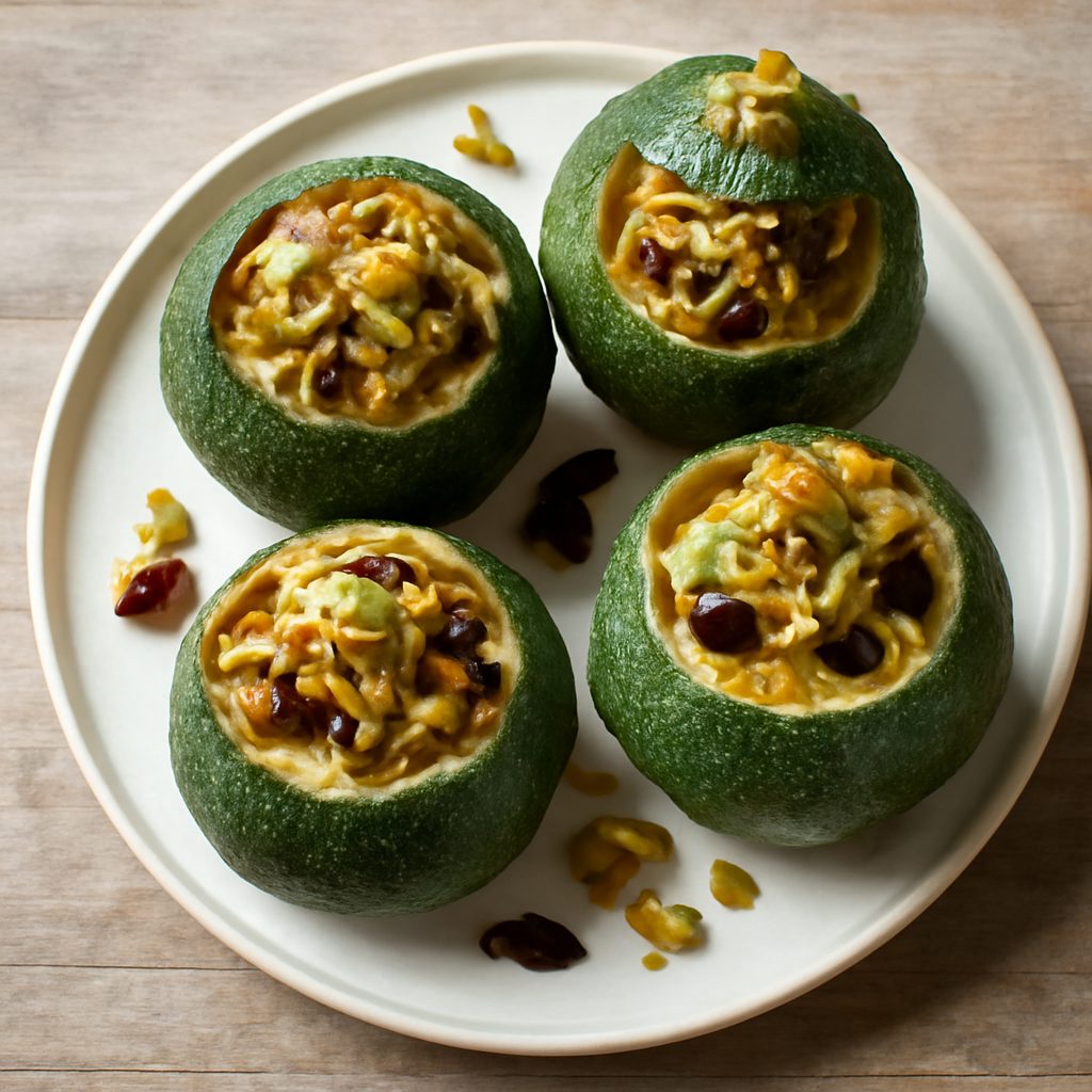 Zucchine tonde ripiene con porri e uvetta