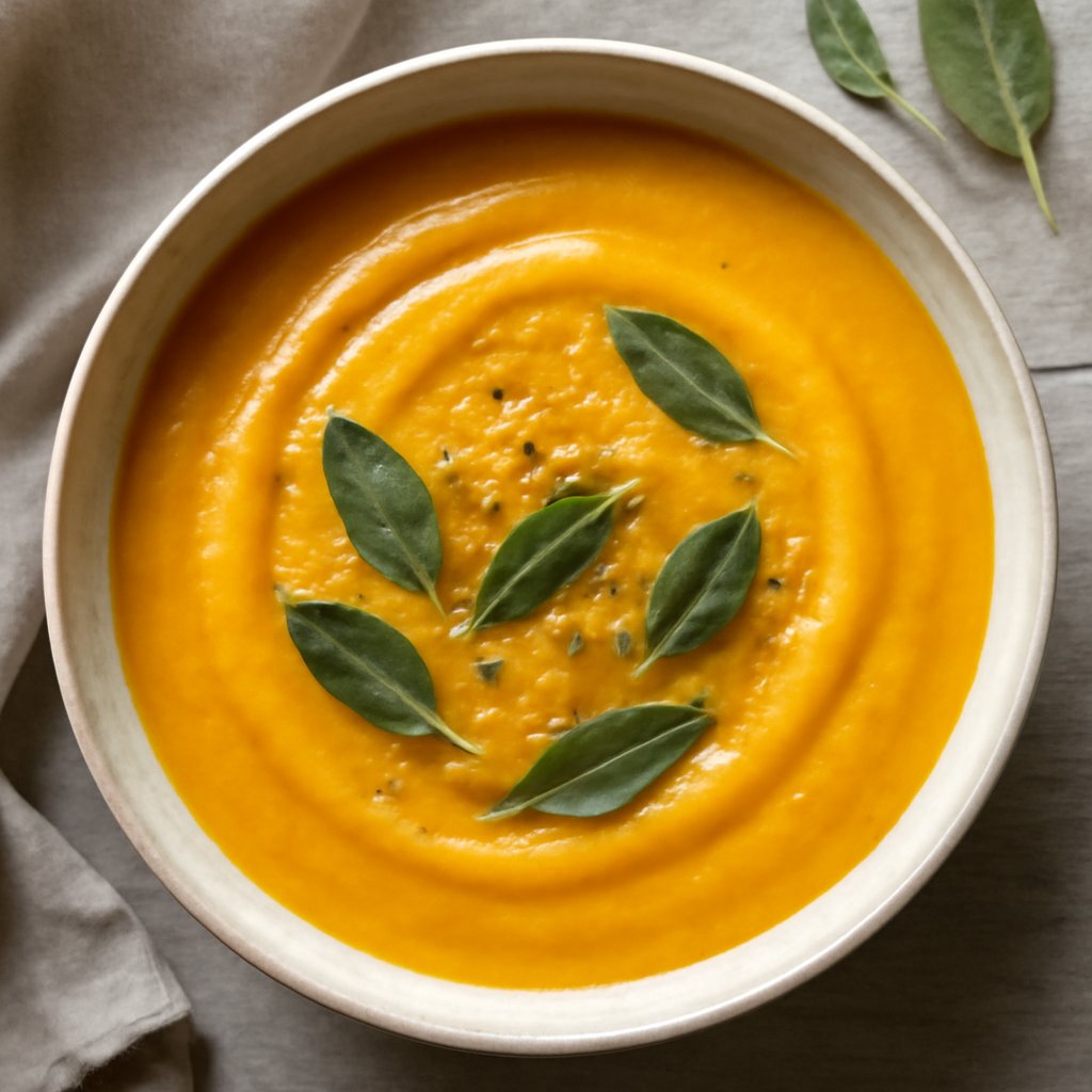 Zuppa cremosa di zucca e salvia