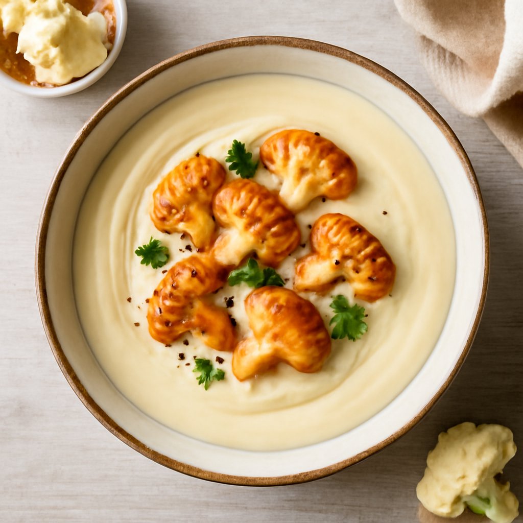 Zuppa di cavolfiori con cimette glassate