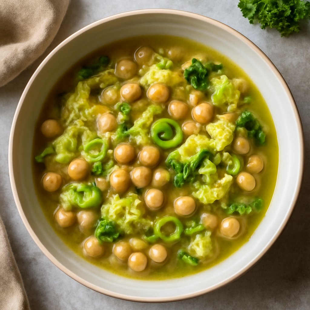 Zuppa di cavolo, porri e ceci