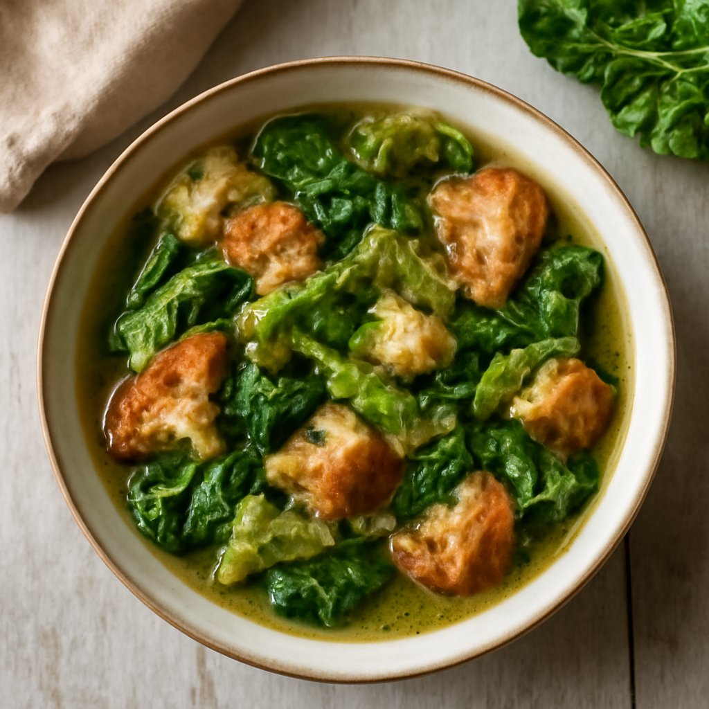 Zuppa di foglie di cavolo e pane raffermo