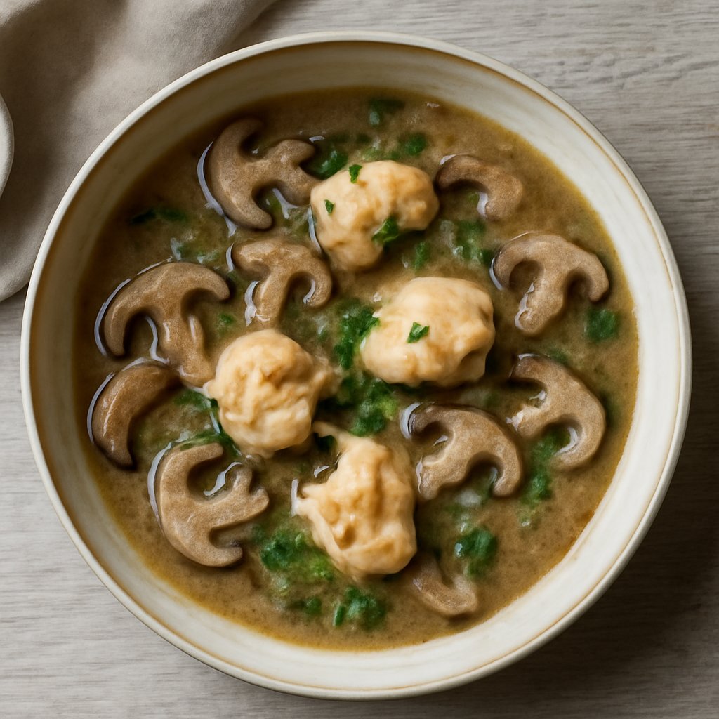 Zuppa di funghi e pescatrice
