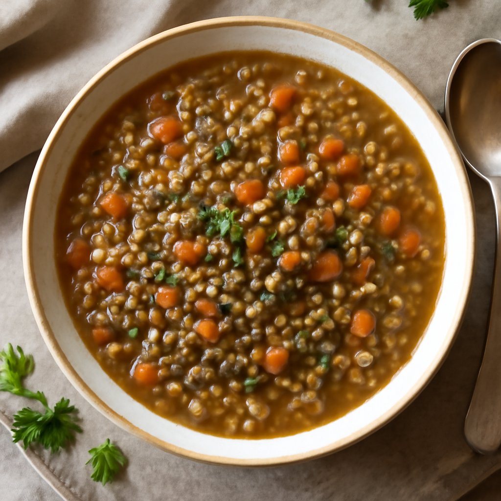 Zuppa di lenticchie e orzo perlato