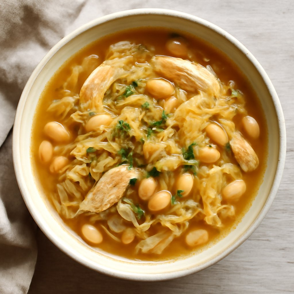 Zuppa di pollo, crauti e fagioli bianchi