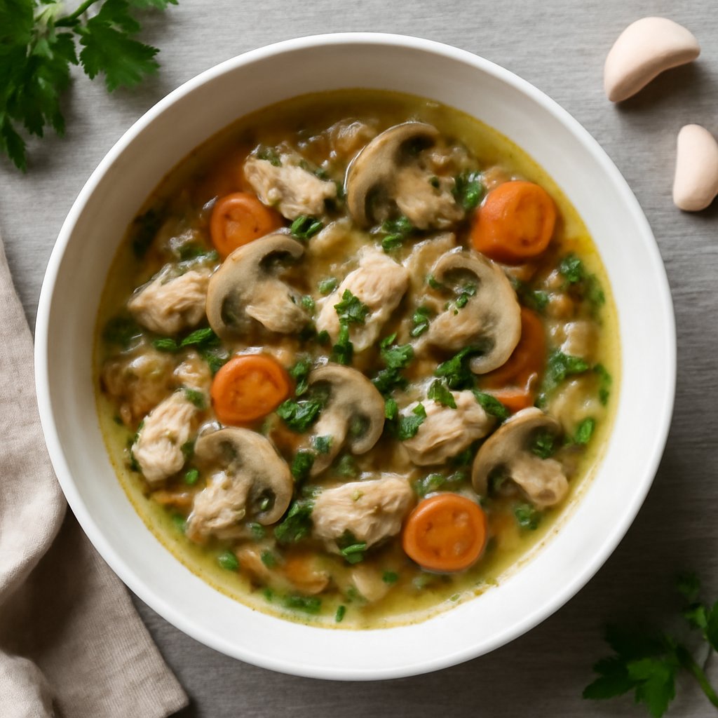 Zuppa di pollo e funghi