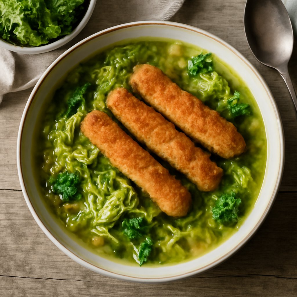 Zuppa di verza con bastoncini di pollo