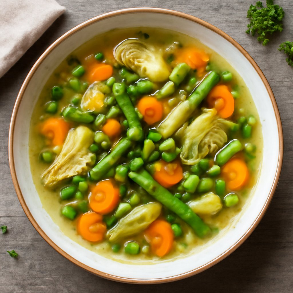 Zuppa leggera con verdure di primavera