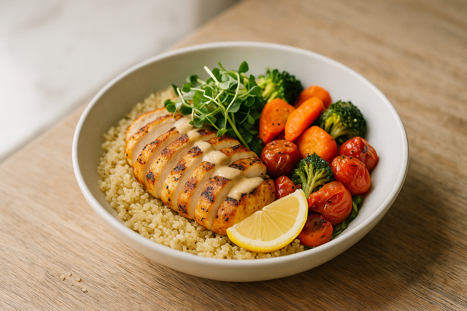 Bowl di Quinoa con Pollo e Verdure Grigliate